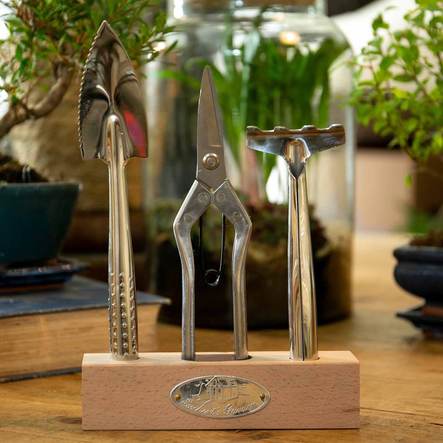 Indoor Garden Tool Set with Wooden Holder